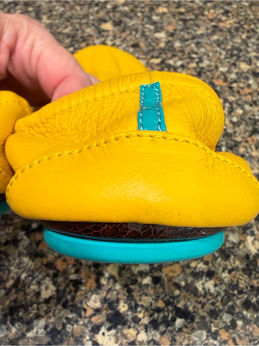 Yellow Tieks  Ballet Flats with Teal Accent size 10 - Picture 5 of 9